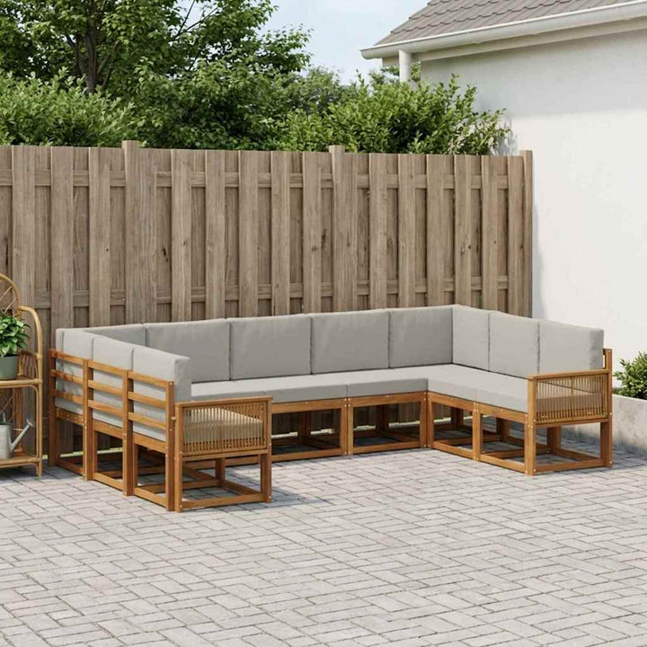 Udendørs sofagruppe med pude 9 pcs Naturfarvet og lysegrå