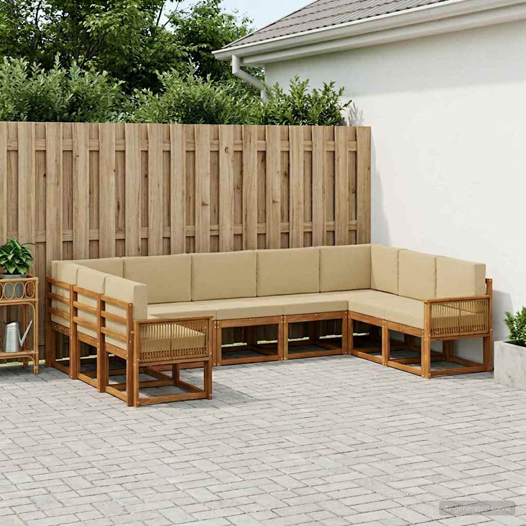 Udendørs sofagruppe 9 pcs Naturlig og Beige Massivt Akacietræ