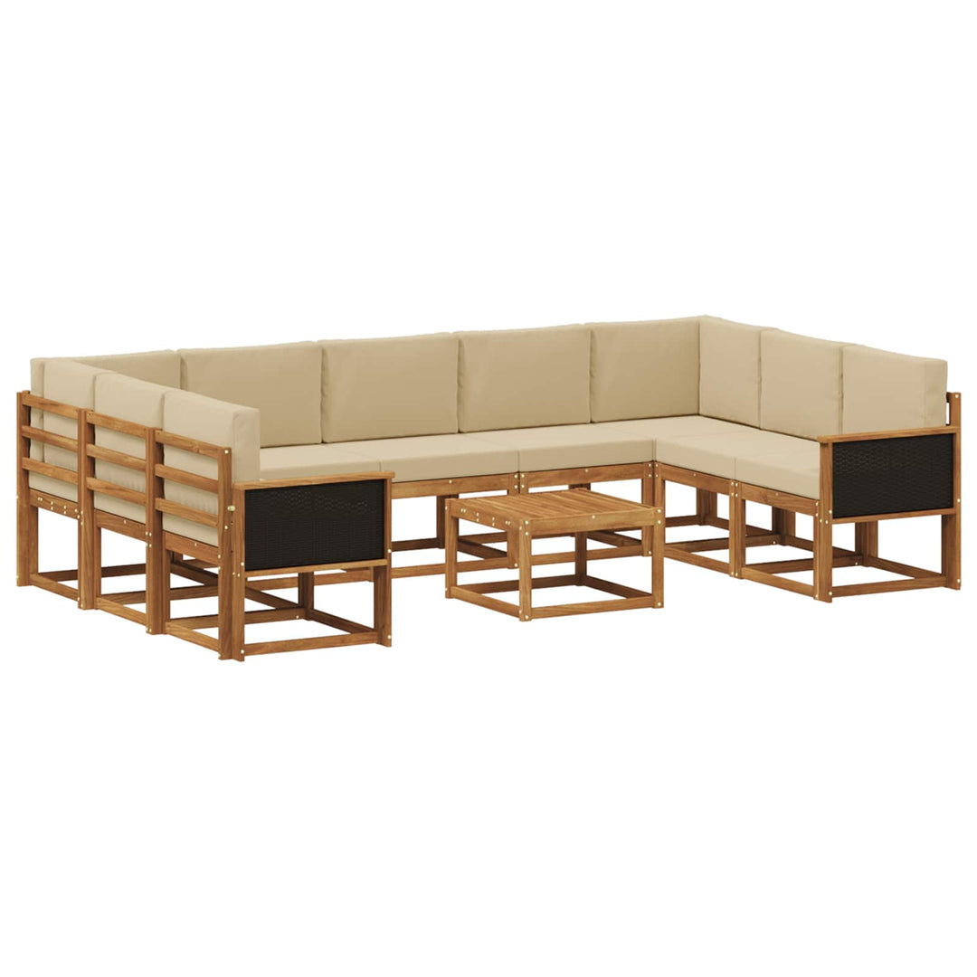 Udendørs sofagruppe 10 pcs Naturlig og Beige Massivt Akacietræ