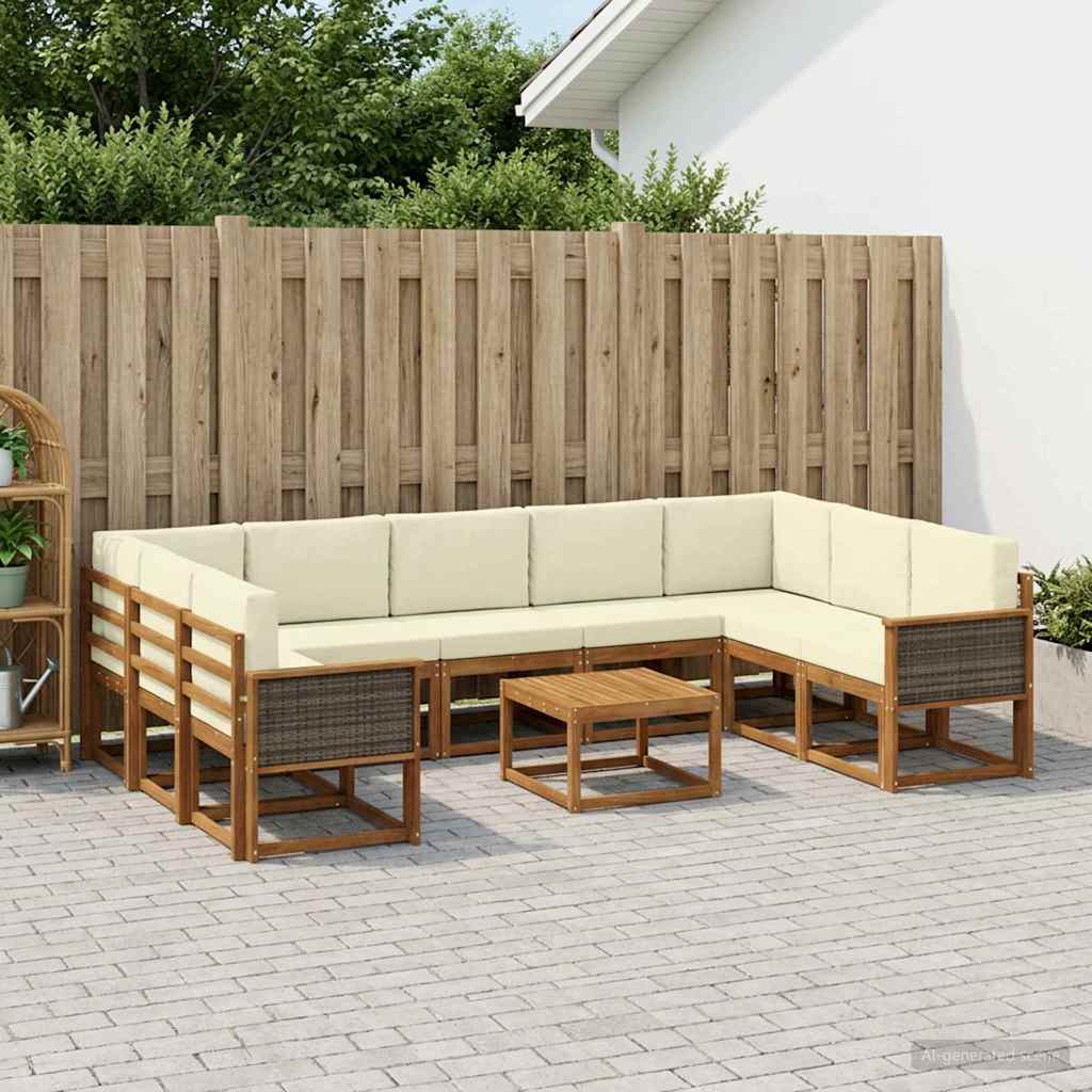 Udendørs sofagruppe 10 pcs Naturlig og Fløde Massivt Akacietræ