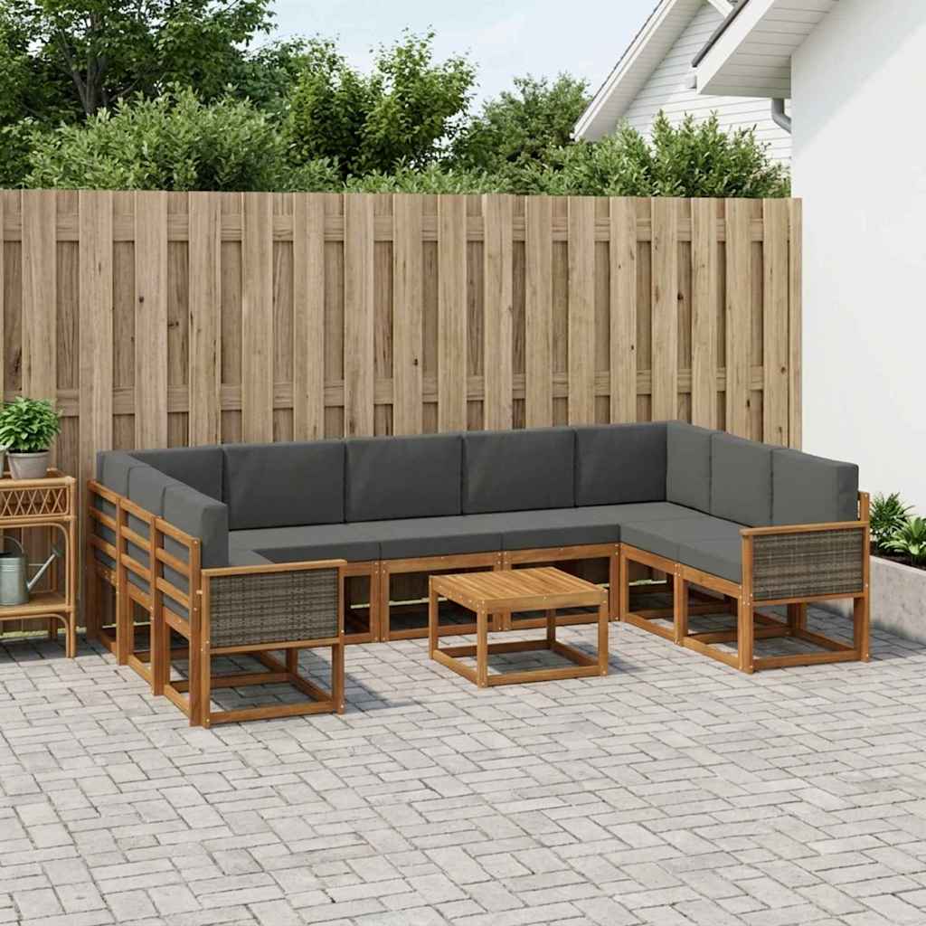 Udendørs sofagruppe med pude 10 pcs Naturlig og Antracit