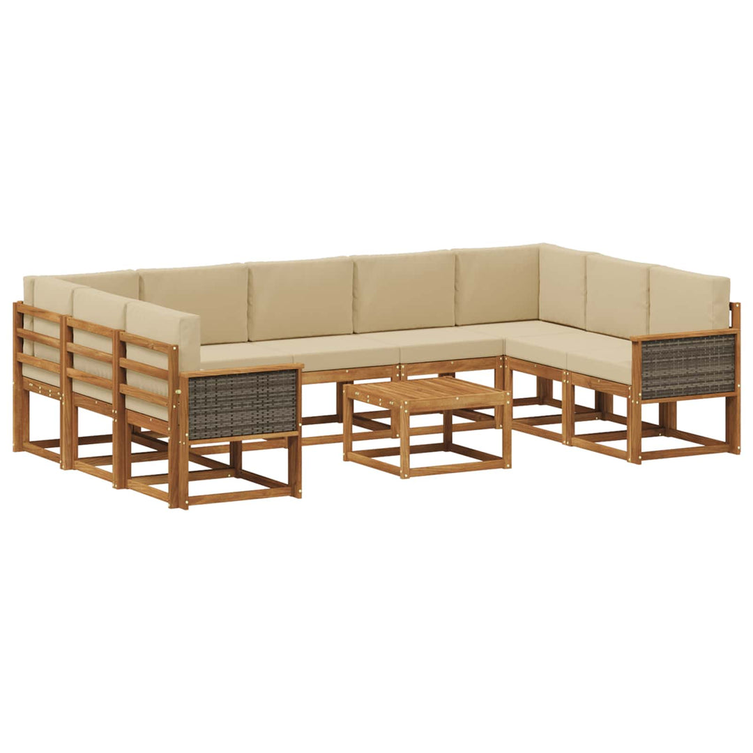 Udendørs sofagruppe 10 pcs Naturlig og Beige Massivt Akacietræ