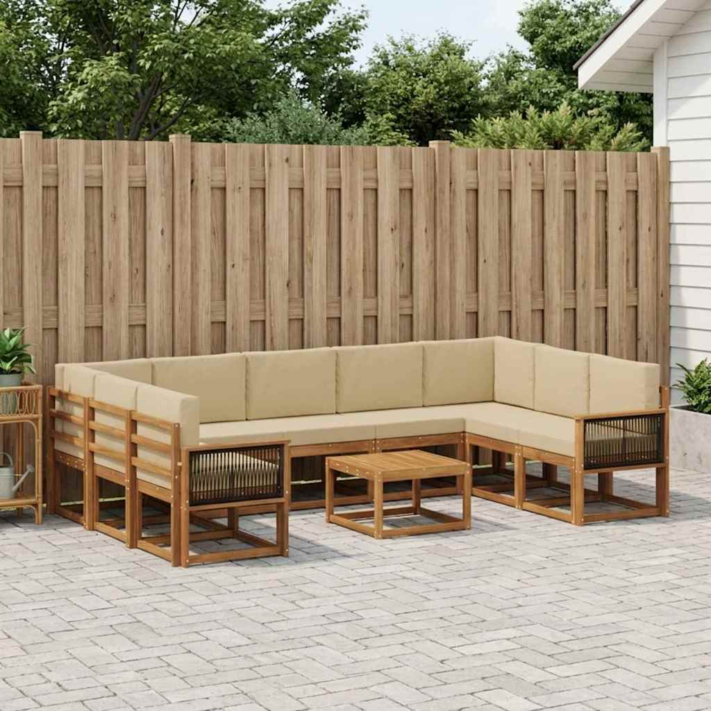 Udendørs sofagruppe 10 pcs Naturlig og Beige Massivt Akacietræ