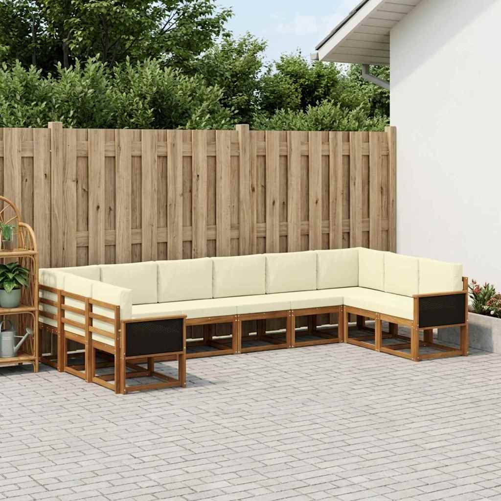Udendørs sofagruppe 10 pcs Naturlig og Fløde Massivt Akacietræ