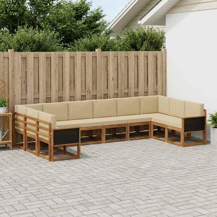 Udendørs sofagruppe 10 pcs Naturlig og Beige Massivt Akacietræ