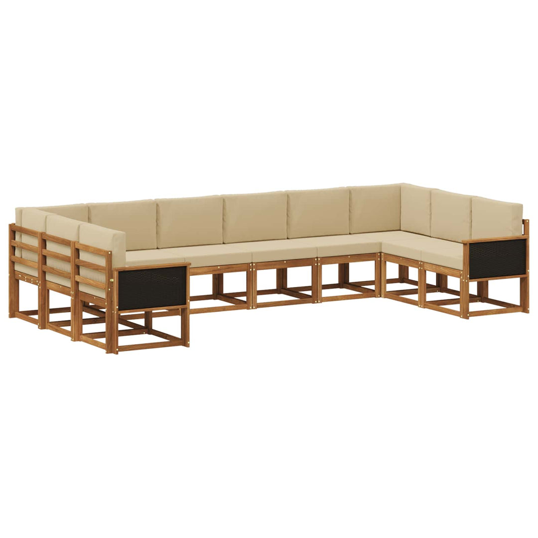 Udendørs sofagruppe 10 pcs Naturlig og Beige Massivt Akacietræ