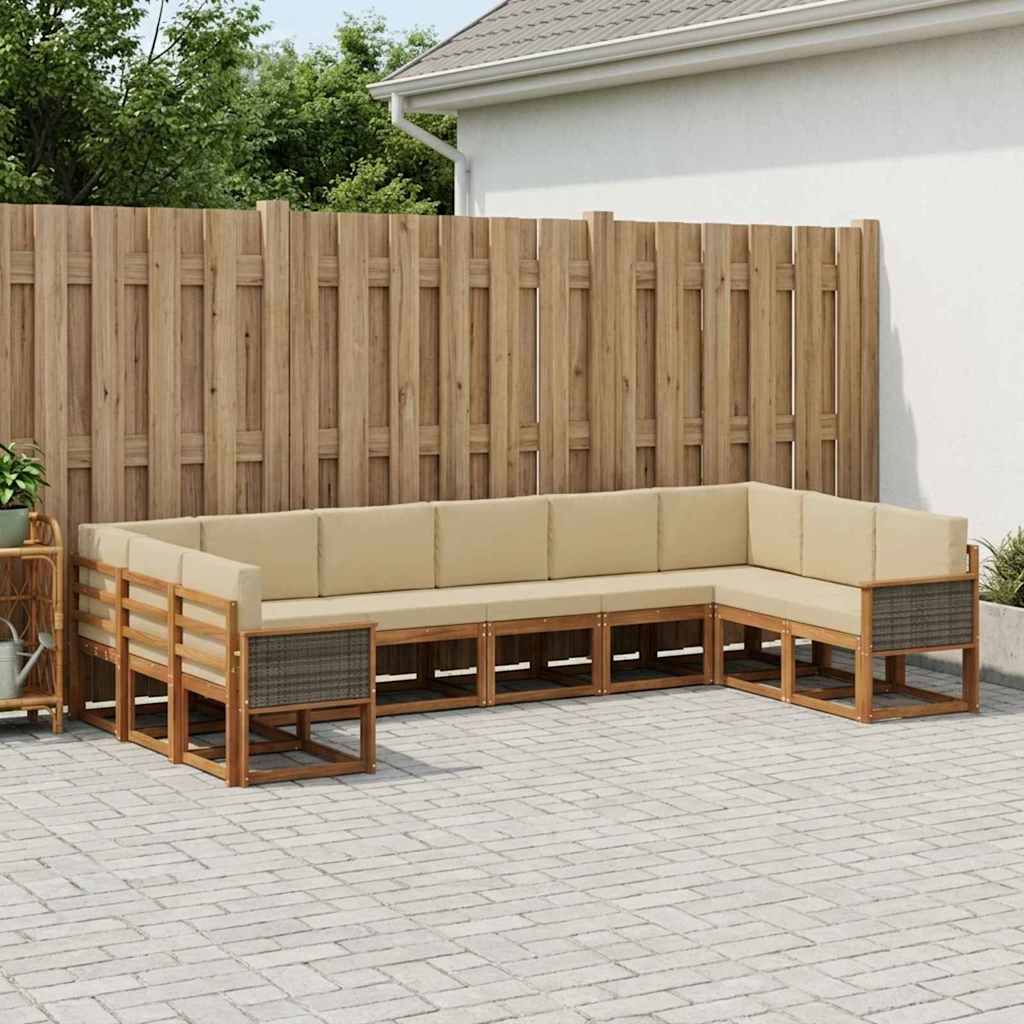 Udendørs sofagruppe 10 pcs Naturlig og Beige Massivt Akacietræ