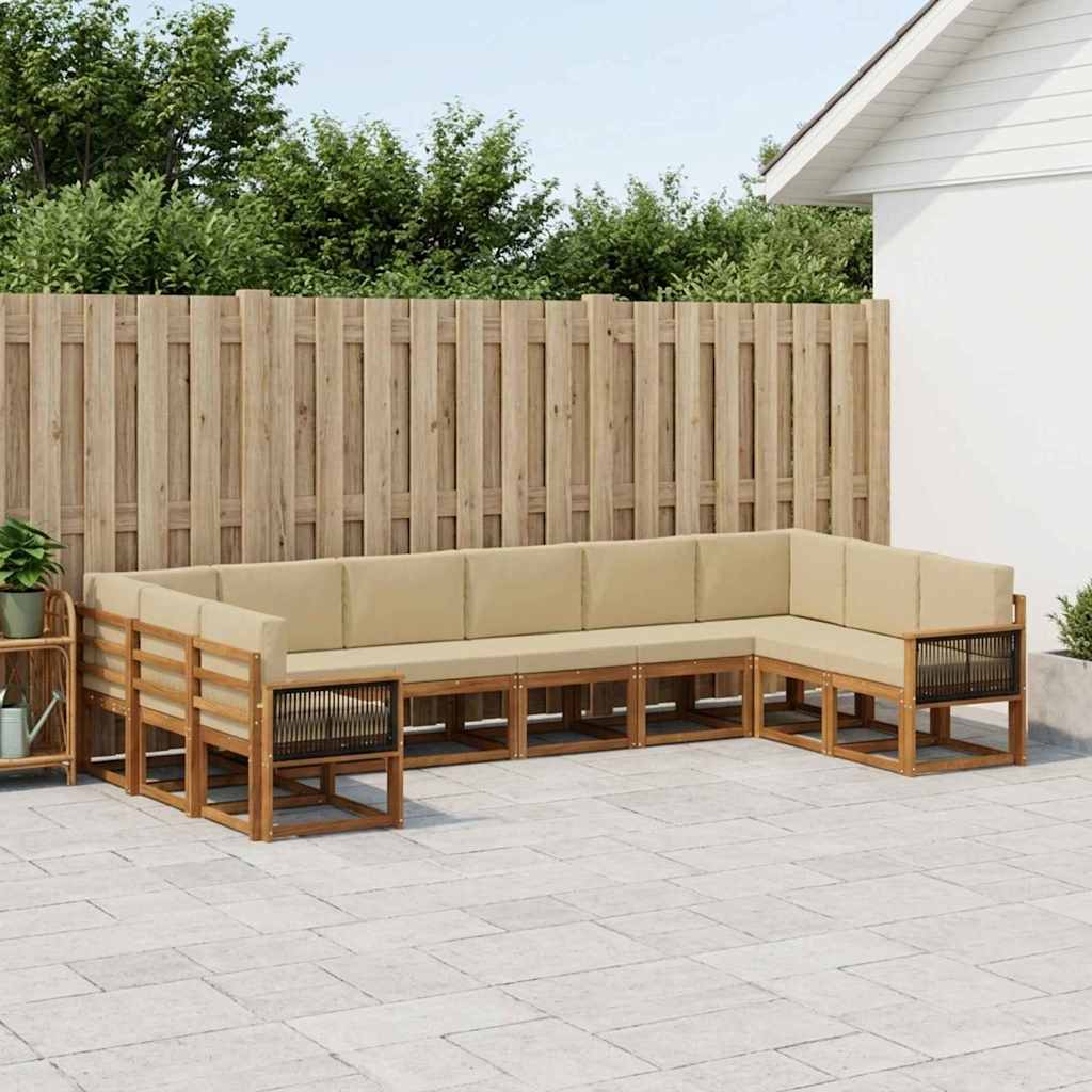 Udendørs sofagruppe 10 pcs Naturlig og Beige Massivt Akacietræ
