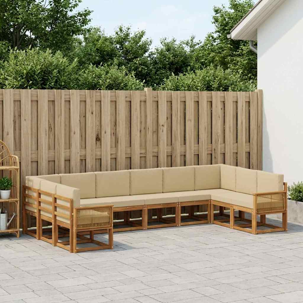 Udendørs sofagruppe 10 pcs Naturlig og Beige Massivt Akacietræ