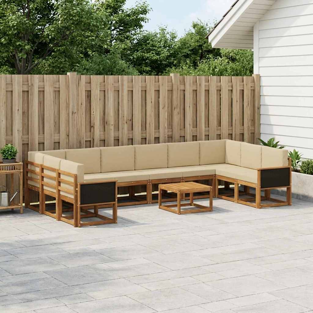 Udendørs sofagruppe 11 pcs Naturlig og Beige Massivt Akacietræ