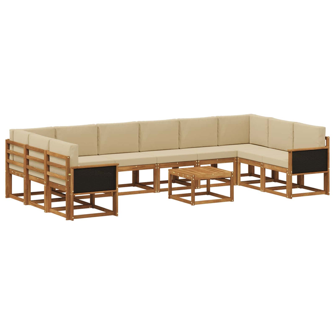 Udendørs sofagruppe 11 pcs Naturlig og Beige Massivt Akacietræ