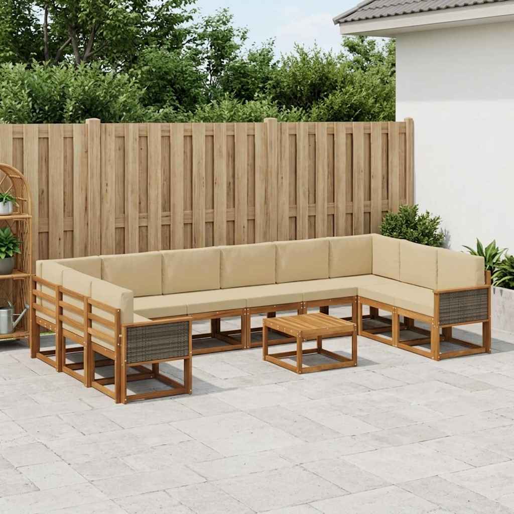 Udendørs sofagruppe 11 pcs Naturlig og Beige Massivt Akacietræ