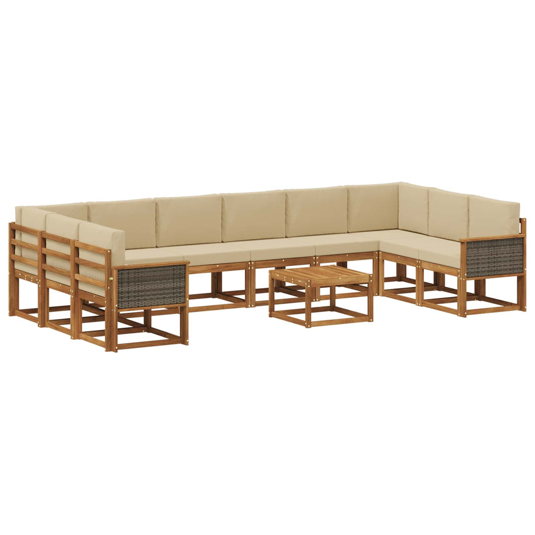 Udendørs sofagruppe 11 pcs Naturlig og Beige Massivt Akacietræ
