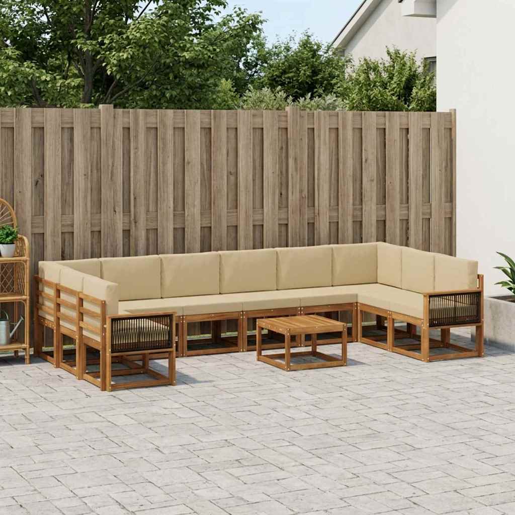 Udendørs sofagruppe 11 pcs Naturlig og Beige Massivt Akacietræ