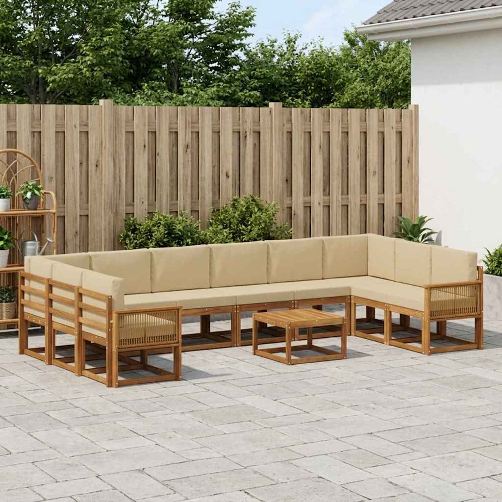 Udendørs sofagruppe 11 pcs Naturlig og Beige Massivt Akacietræ