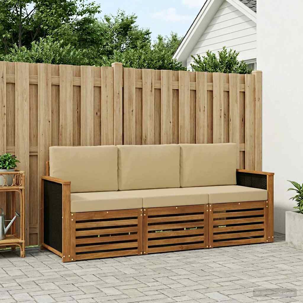 Sofasæt med pude 3 pcs Massivt Akacietræ