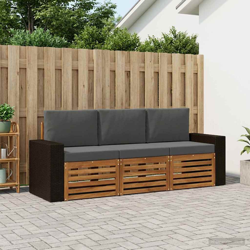 Sofasæt med pude 3 pcs Massivt Akacietræ