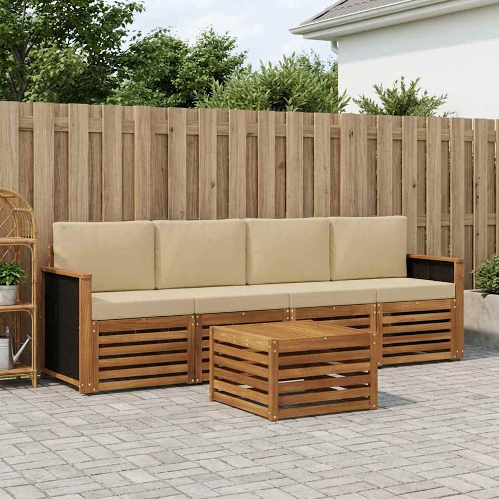 Udendørs sofagruppe 5 stk. Naturlig og Beige Massivt Akacietræ