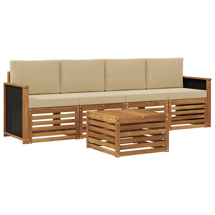 Udendørs sofagruppe 5 stk. Naturlig og Beige Massivt Akacietræ