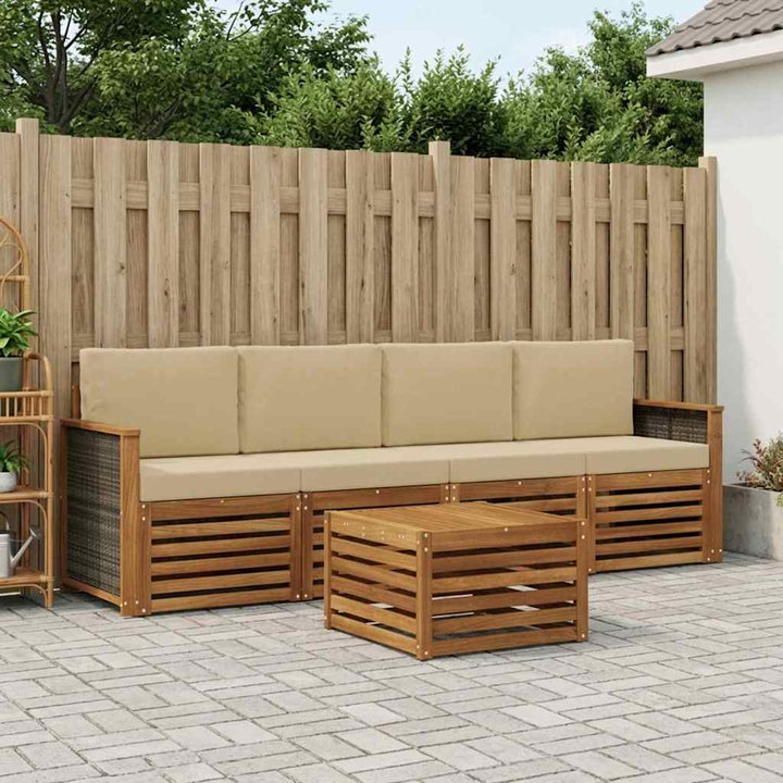 Udendørs sofagruppe 5 pcs Naturlig og Beige Massivt Akacietræ
