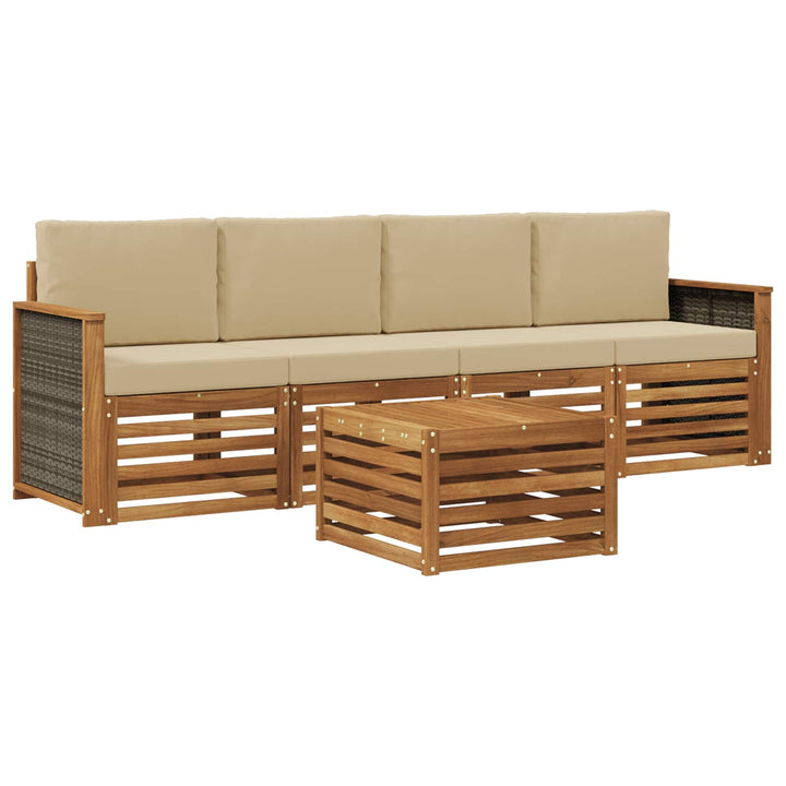 Udendørs sofagruppe 5 pcs Naturlig og Beige Massivt Akacietræ