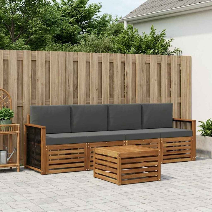 Udendørs sofagruppe med pude 5 pcs Naturlig og Antracit