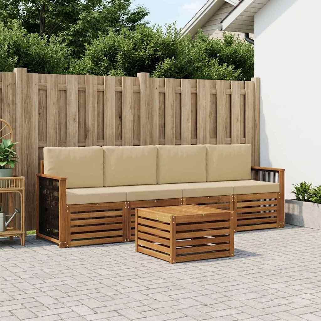 Udendørs sofagruppe 5 pcs Naturlig og Beige Massivt Akacietræ