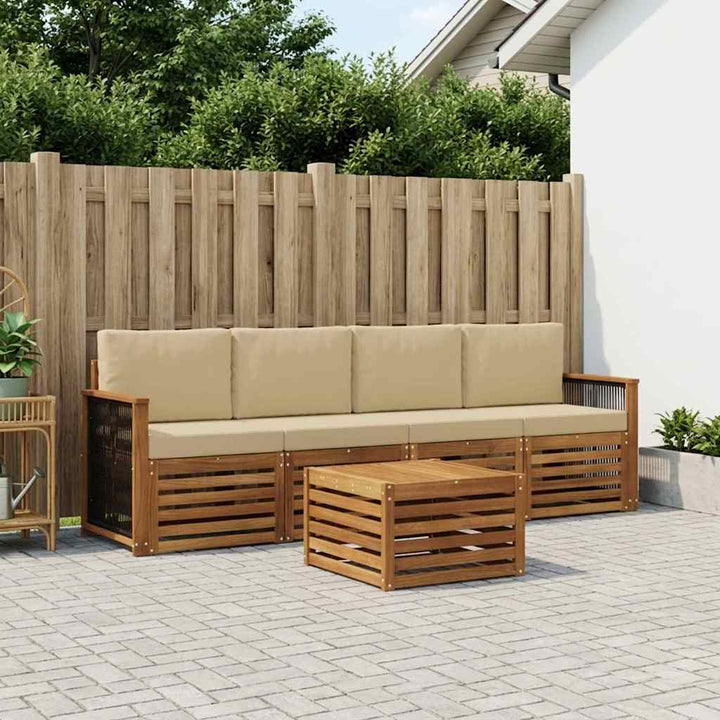 Udendørs sofagruppe 5 pcs Naturlig og Beige Massivt Akacietræ