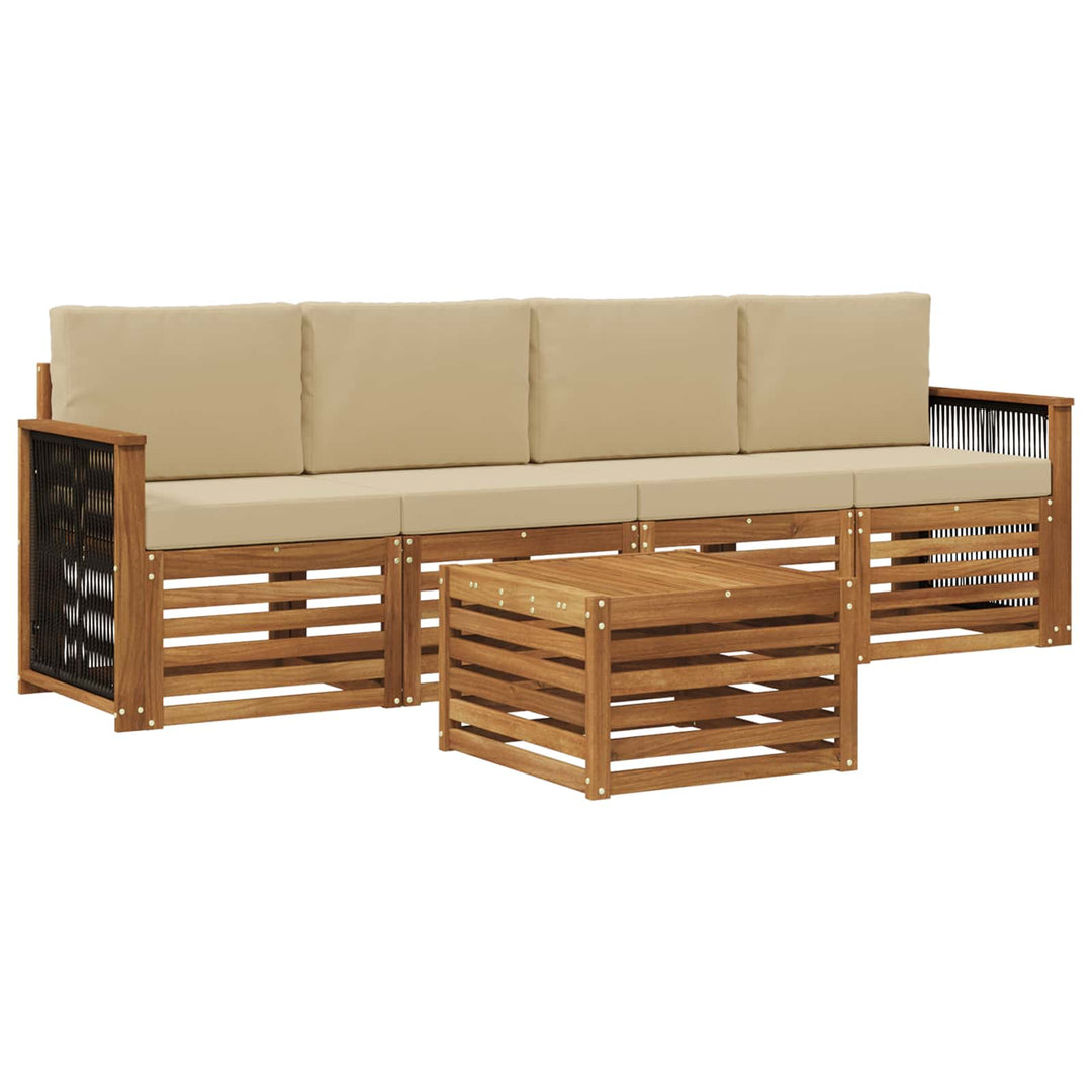Udendørs sofagruppe 5 pcs Naturlig og Beige Massivt Akacietræ