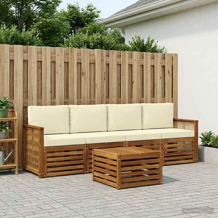 Udendørs sofagruppe 5 pcs Naturlig og Fløde Massivt Akacietræ