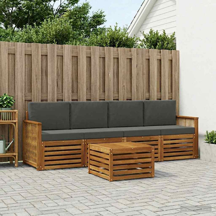 Udendørs sofagruppe med pude 5 pcs Naturlig og Antracit