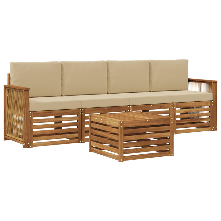 Udendørs sofagruppe 5 pcs Naturlig og Beige Massivt Akacietræ