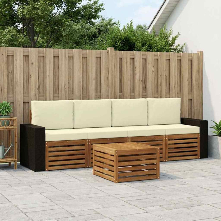 Udendørs sofagruppe 5 pcs Naturlig og Fløde Massivt Akacietræ