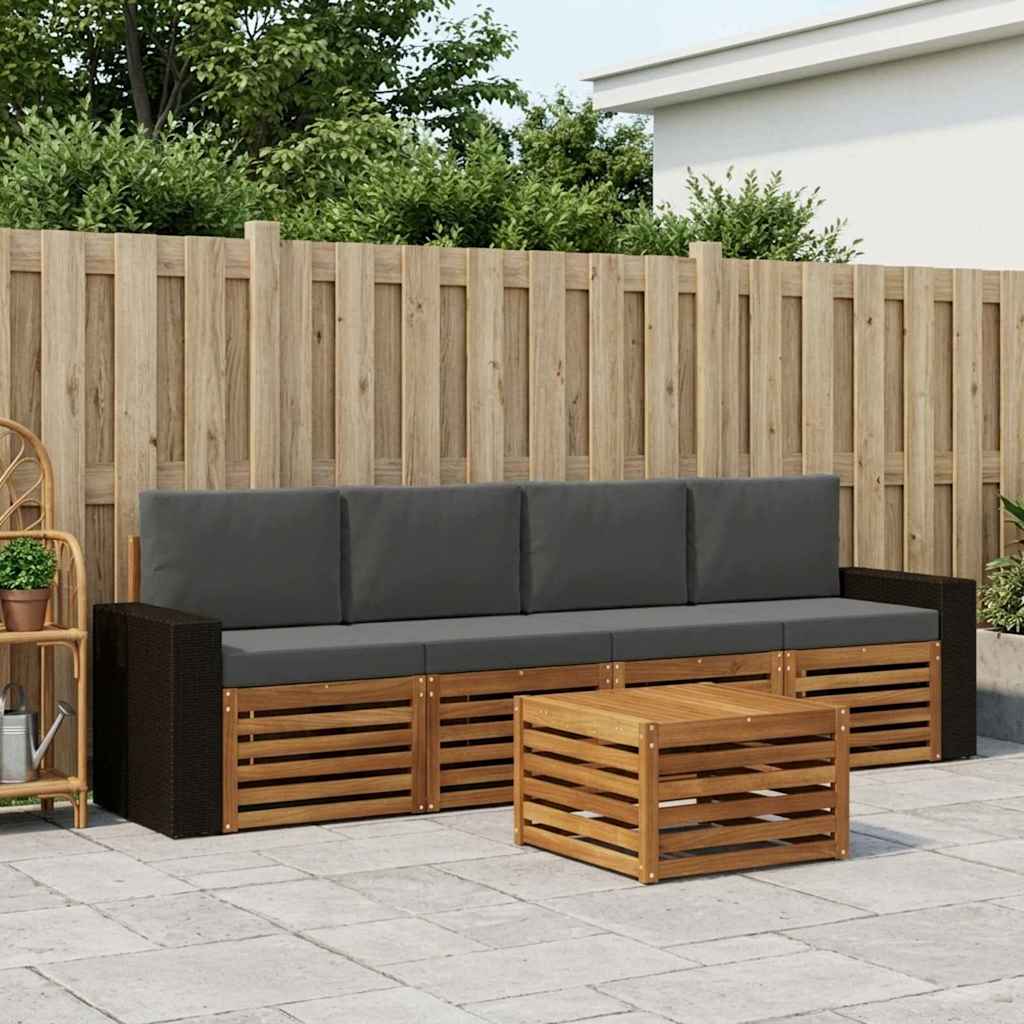 Udendørs sofagruppe med pude 5 pcs Naturlig og Antracit