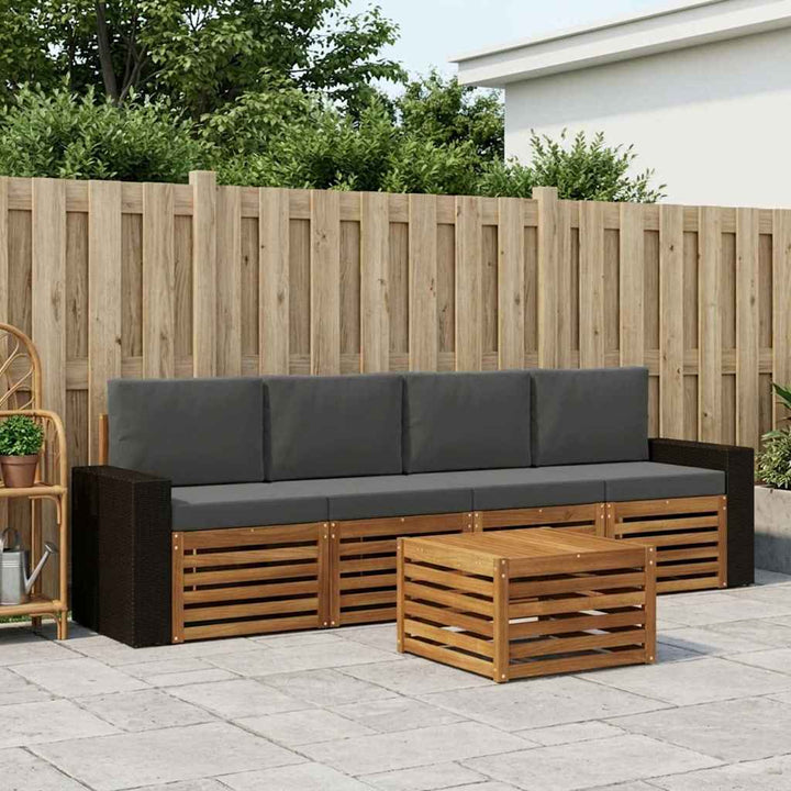 Udendørs sofagruppe med pude 5 pcs Naturlig og Antracit