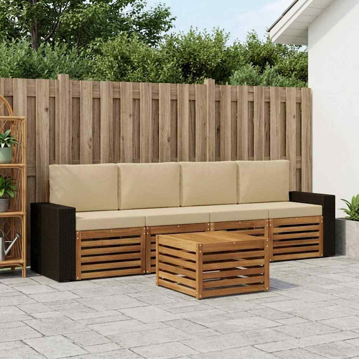 Udendørs sofagruppe 5 pcs Naturlig og Beige Massivt Akacietræ