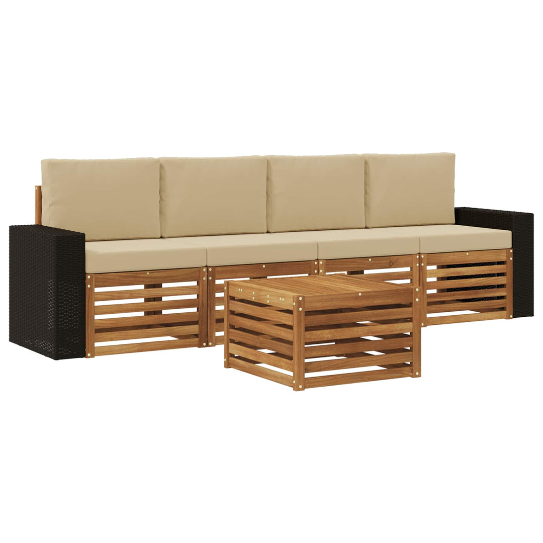 Udendørs sofagruppe 5 pcs Naturlig og Beige Massivt Akacietræ