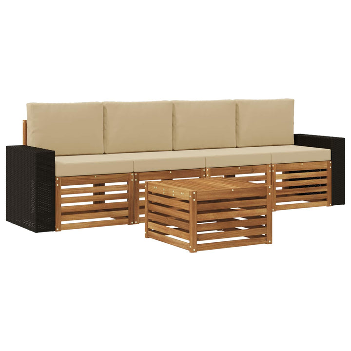 Udendørs sofagruppe 5 pcs Naturlig og Beige Massivt Akacietræ