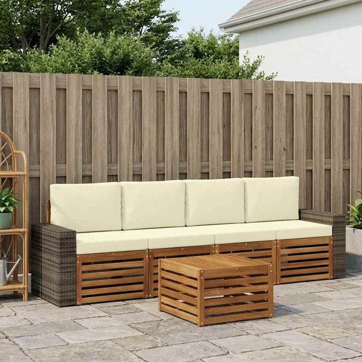 Udendørs sofagruppe 5 pcs Naturlig og Fløde Massivt Akacietræ