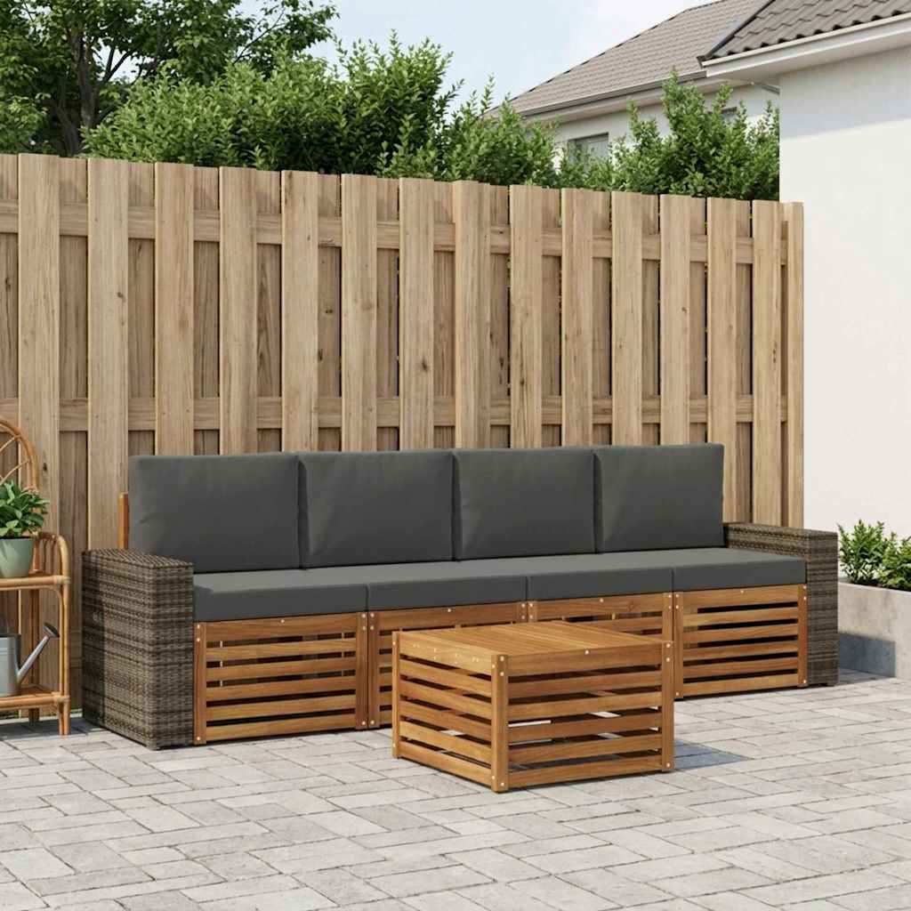 Udendørs sofagruppe med pude 5 pcs Naturlig og Antracit