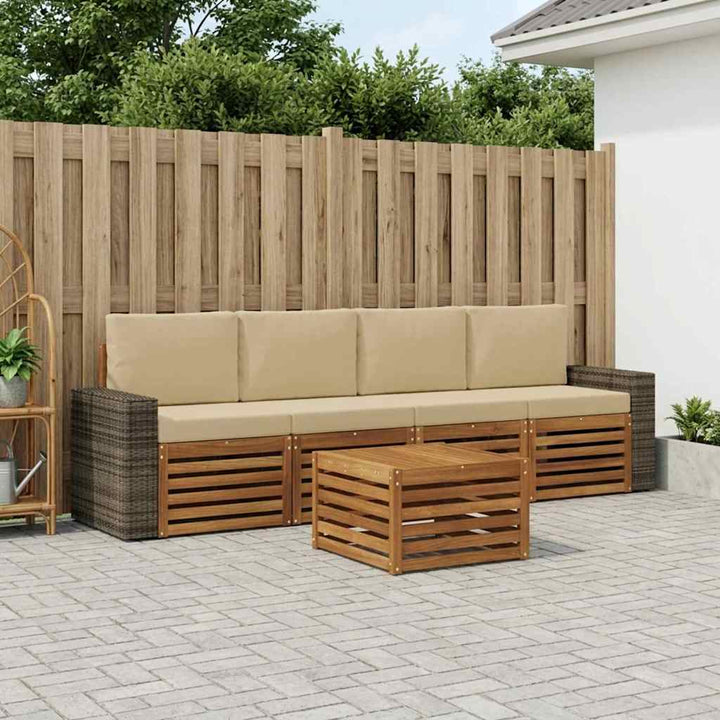 Udendørs sofagruppe 5 pcs Naturlig og Beige Massivt Akacietræ