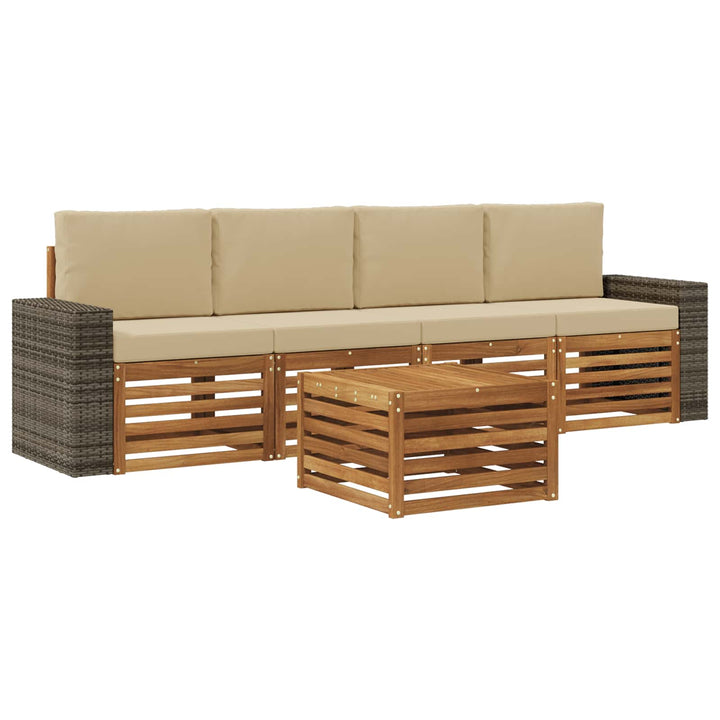 Udendørs sofagruppe 5 pcs Naturlig og Beige Massivt Akacietræ