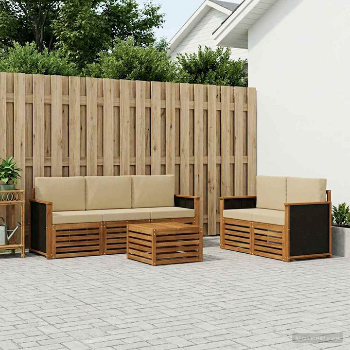 Sofasæt med pude 6 pcs Massivt Akacietræ