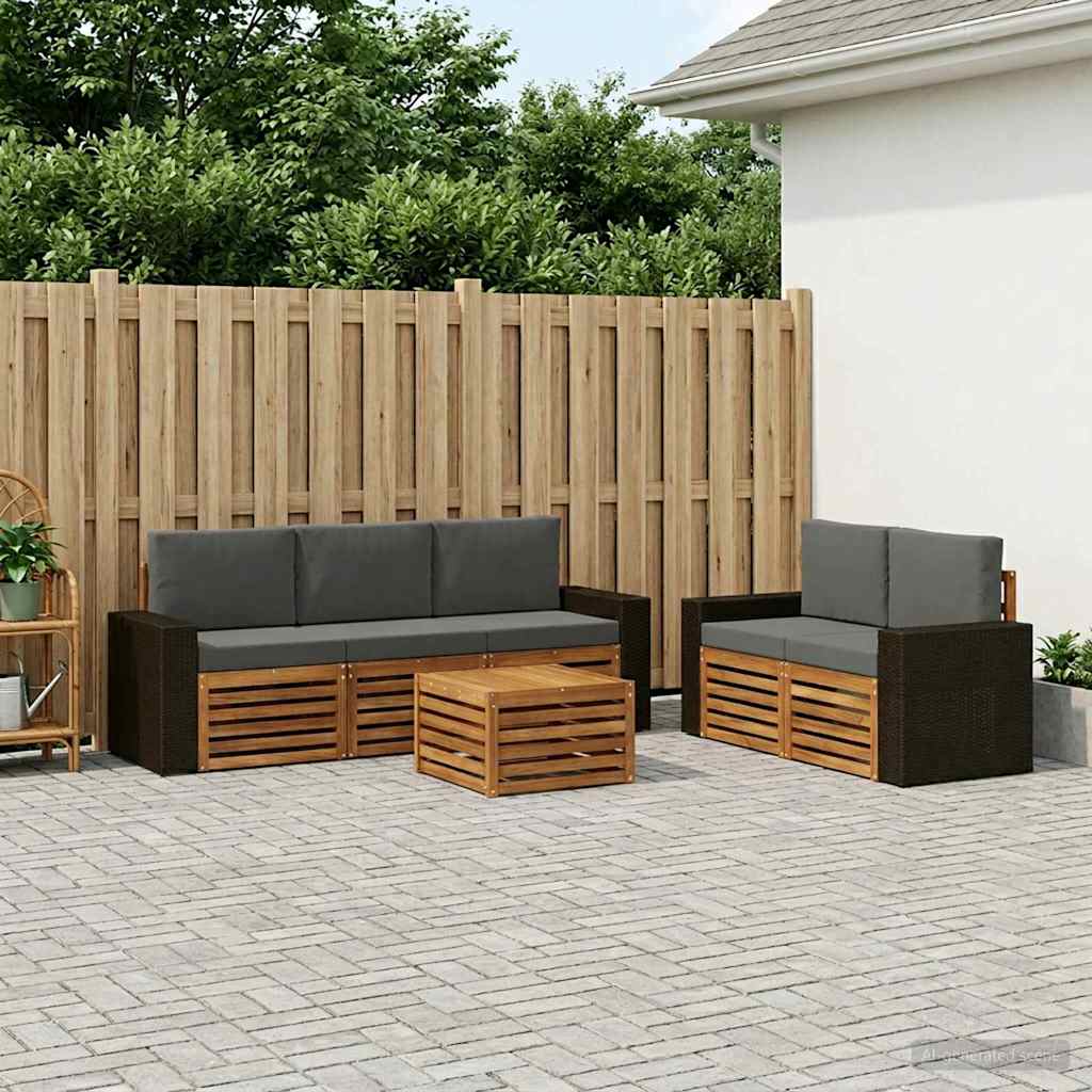 Sofasæt med pude 6 pcs Massivt Akacietræ