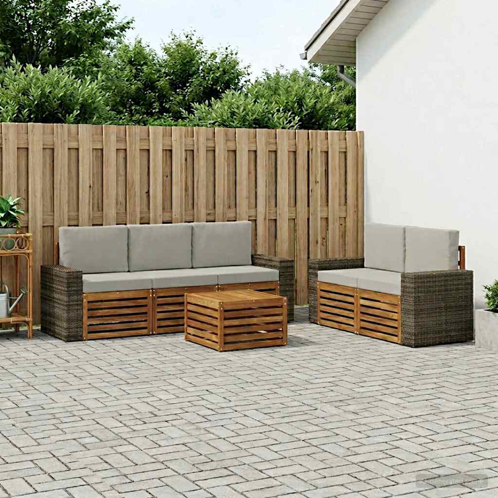 Sofasæt med pude 6 pcs Massivt Akacietræ
