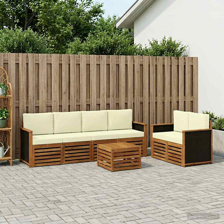 Udendørs sofagruppe 7 pcs Naturlig og Fløde Massivt Akacietræ