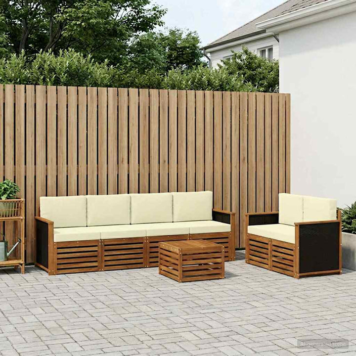 Udendørs sofagruppe 7 pcs Naturlig og Fløde Massivt Akacietræ
