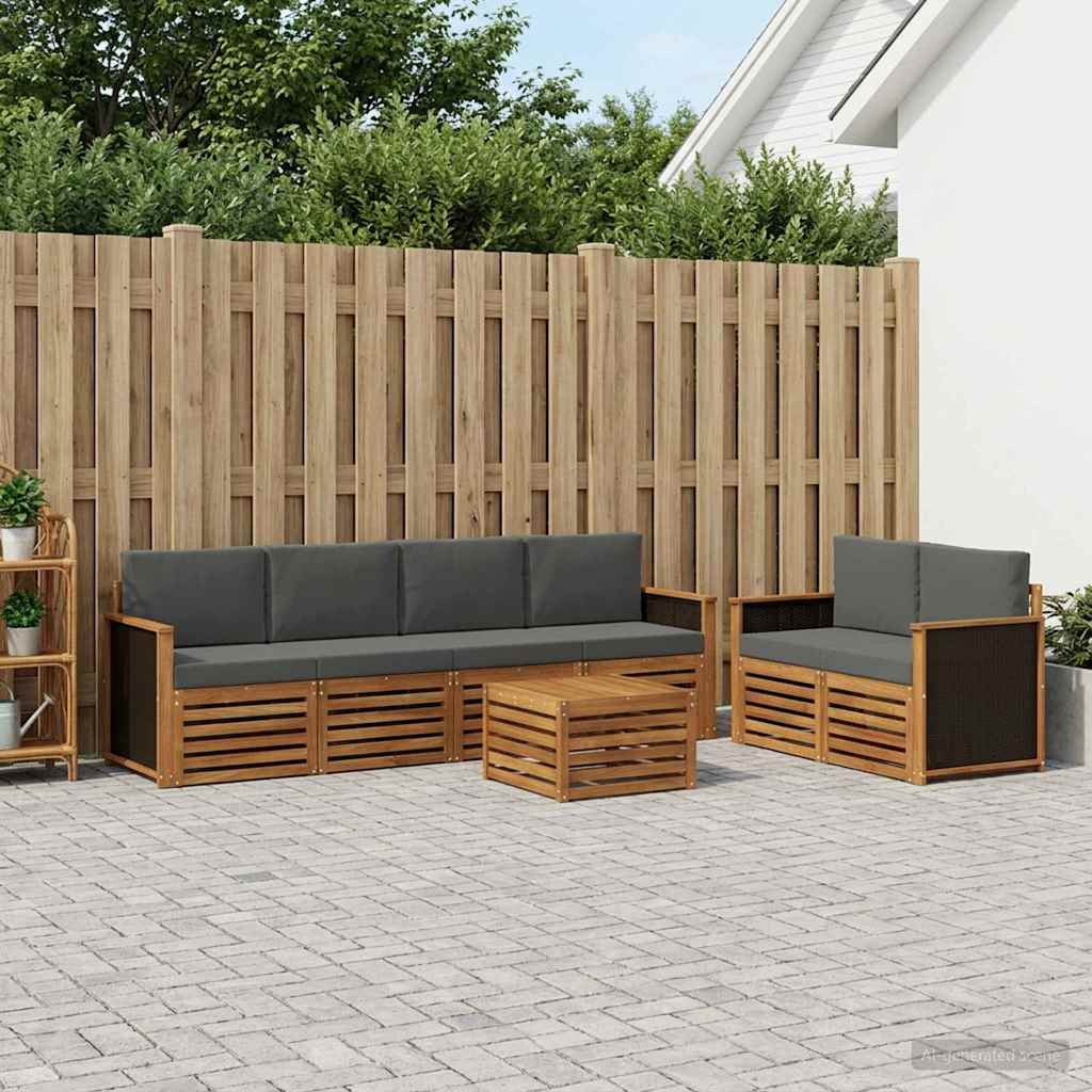 Udendørs sofagruppe med pude 7 pcs Naturlig og Antracit