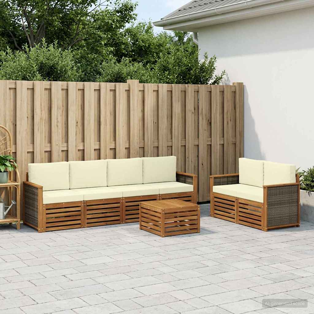 Udendørs sofagruppe 7 pcs Naturlig og Fløde Massivt Akacietræ