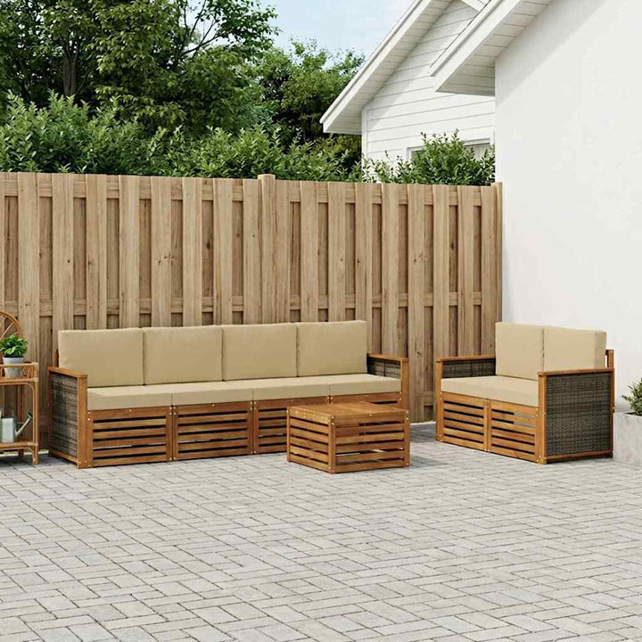 Udendørs sofagruppe 7 pcs Naturlig og Beige Massivt Akacietræ